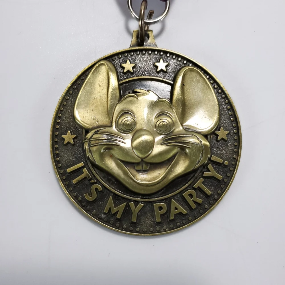 Chuck E. Cheese It's My Party Bronze Tone Coin Medallion & Lanyard